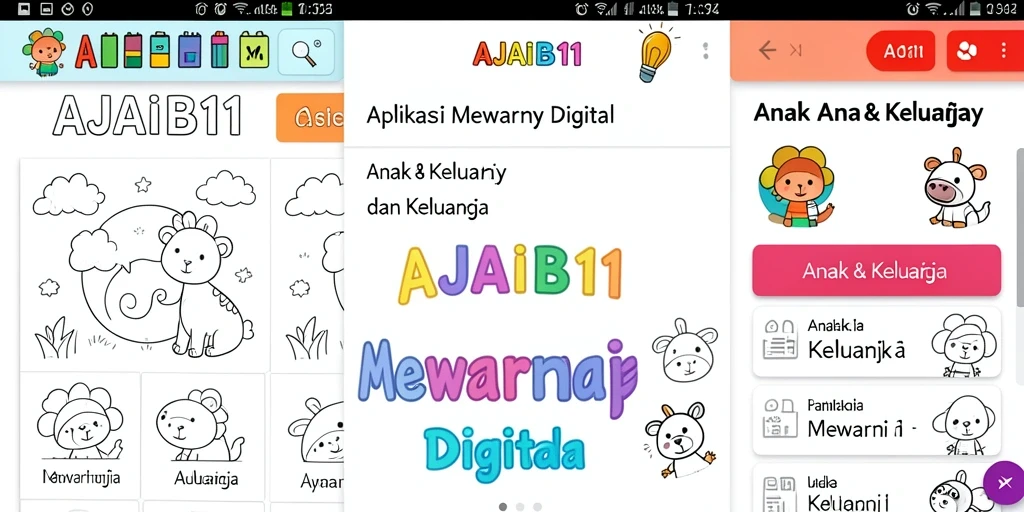 Antarmuka aplikasi AJAIB11 yang menarik untuk Mewarnai Digital.