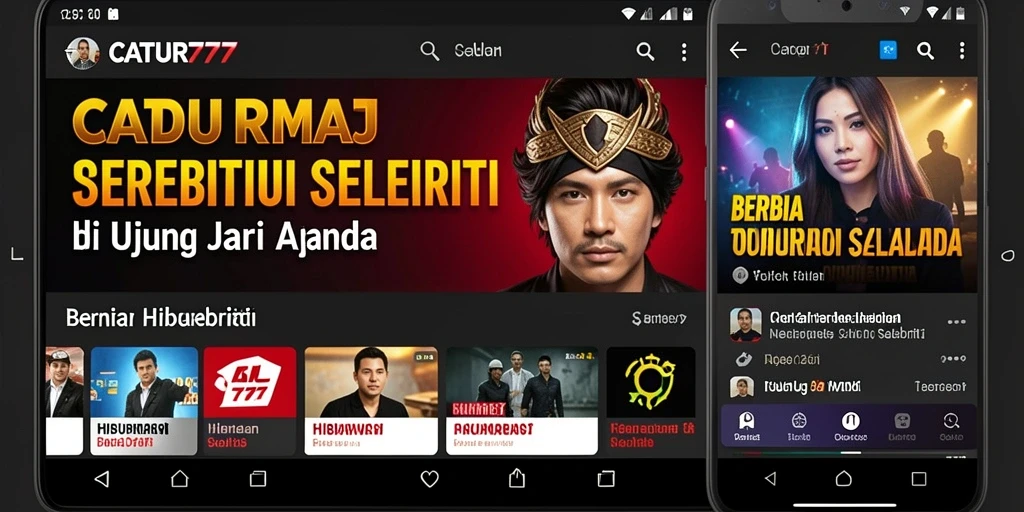 Screenshot antarmuka aplikasi CATUR777 yang menampilkan berita selebriti.