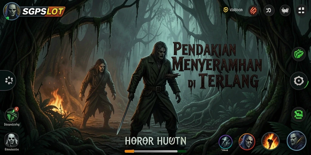 Antarmuka permainan SGPSLOT dengan suasana hutan menyeramkan.